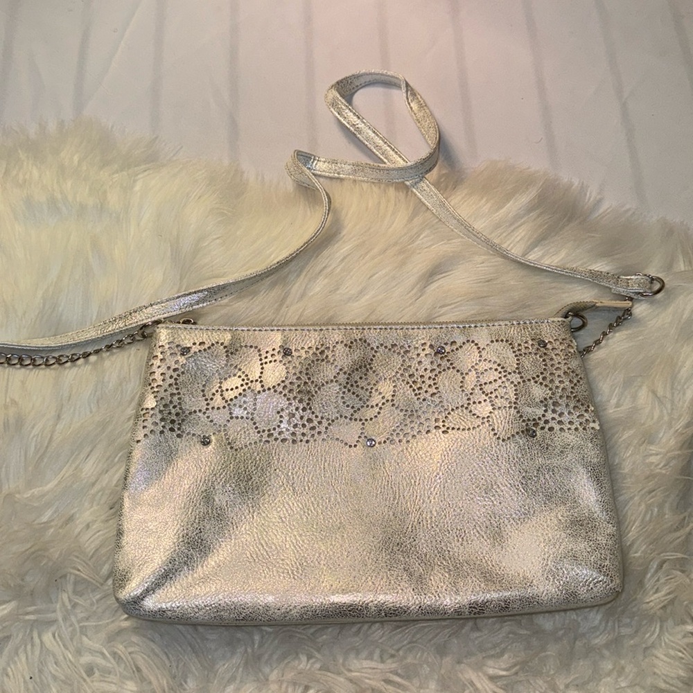 INC Silver Metallic Small Leather crossbody GUC